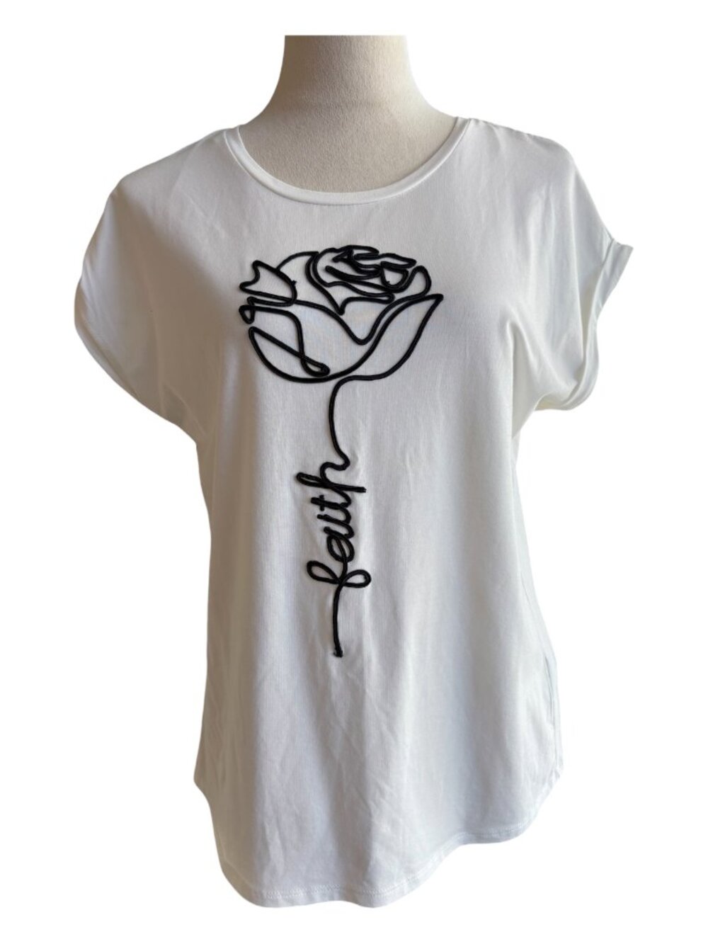 Kiss & Fly "Faith" Rose Rope Embroidered Top, Size S (2756-1)